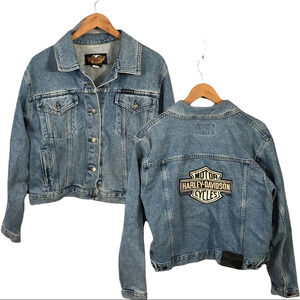 Womens Vintage HARLEY-DAVIDSON Motorcycles Denim Jean Rider Biker Jacket L